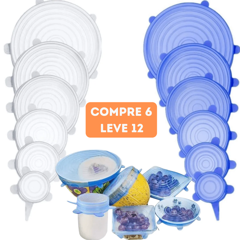 Compre 6 Leve 12 - Kit 12 Tampas de Silicone Super Elástico Reutilizável (UNIVERSAL)